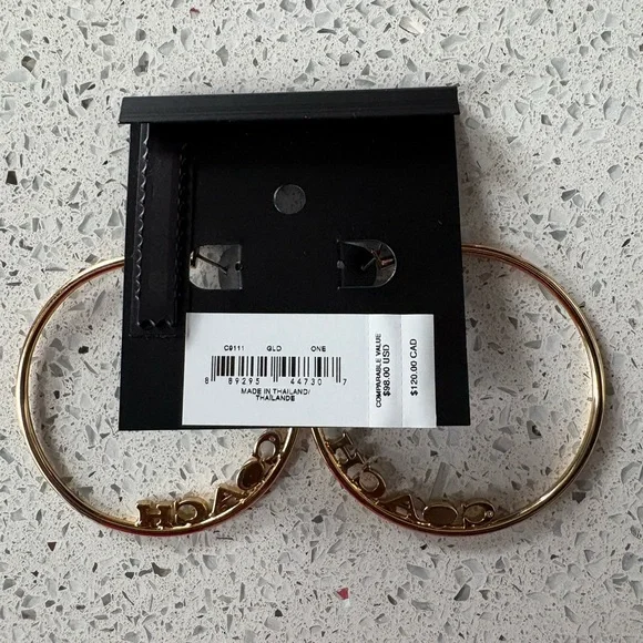 COACH NWT Medium Gold Logo Hoop Earrings - Picture 3 of 4